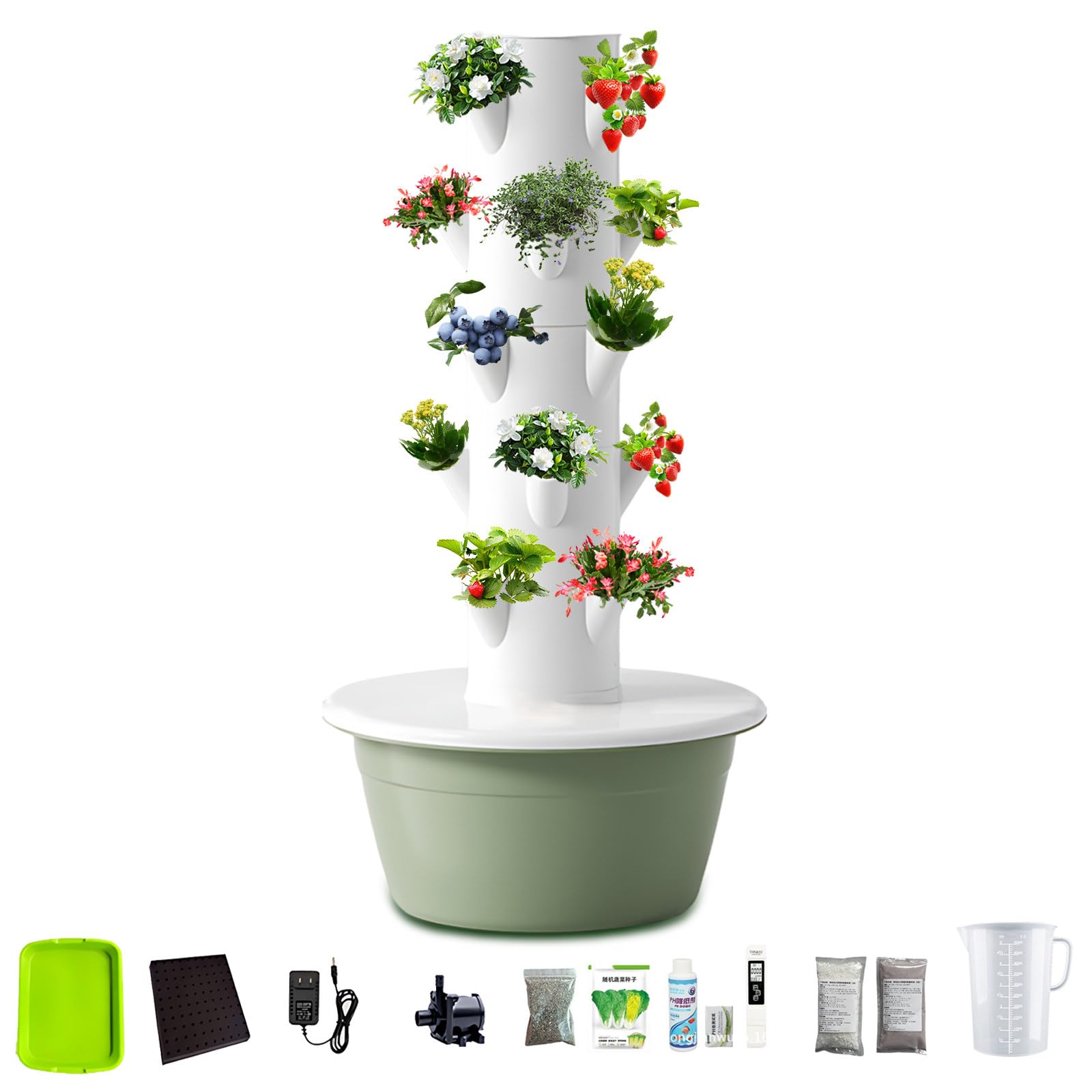 City Farm Tour hydroponique – Jardin vertical sans sol avec arrosage automatique et minuterie, cultivez des herbes et légumes frais toute l'année, 5 couches – Vert