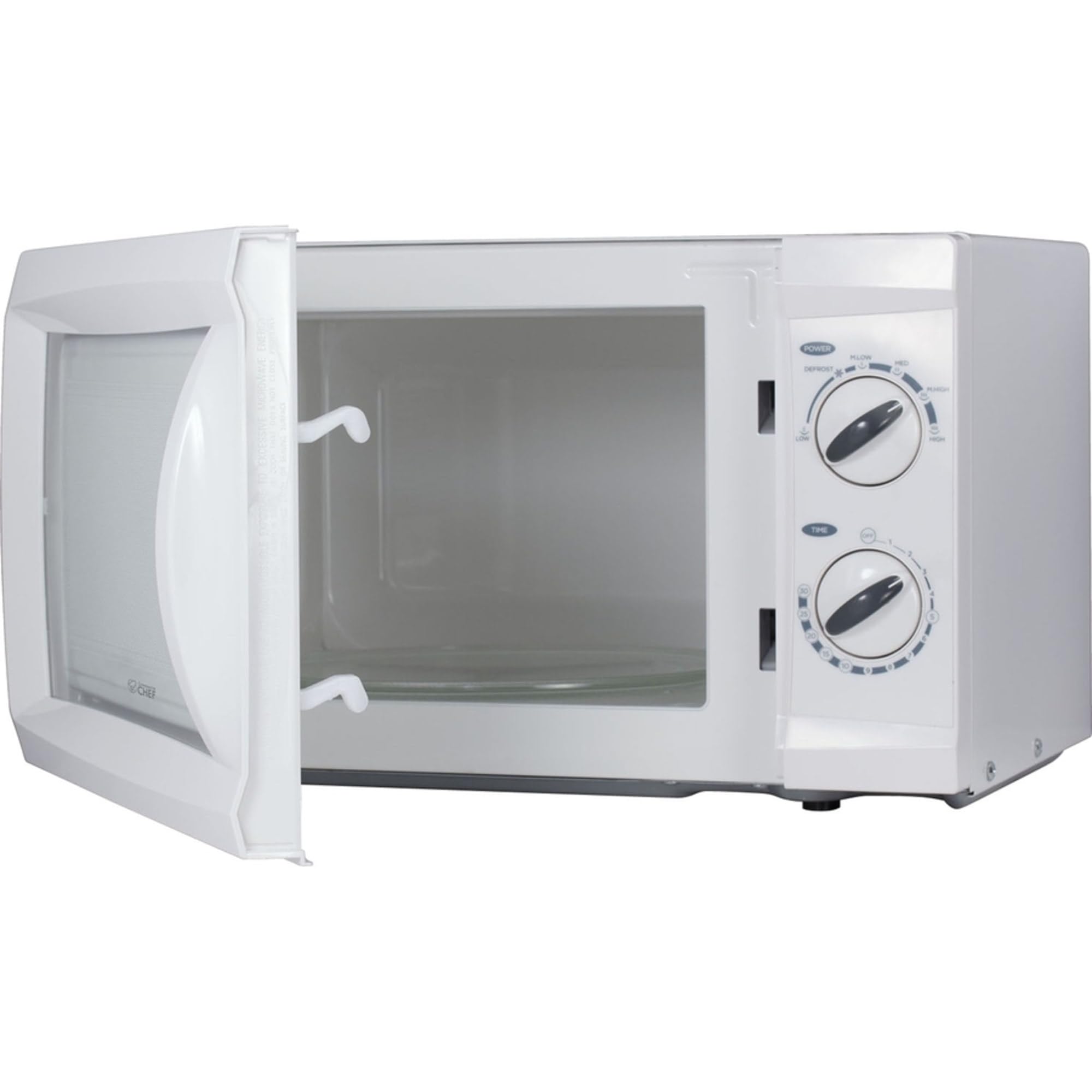 COMMERCIAL CHEF 0.6 Cubic Foot Microwave with 6 Power Levels, Small Microwave with Push Button Door, 700W Countertop with 30 Minute Timer and Mechanical Dial Controls, White