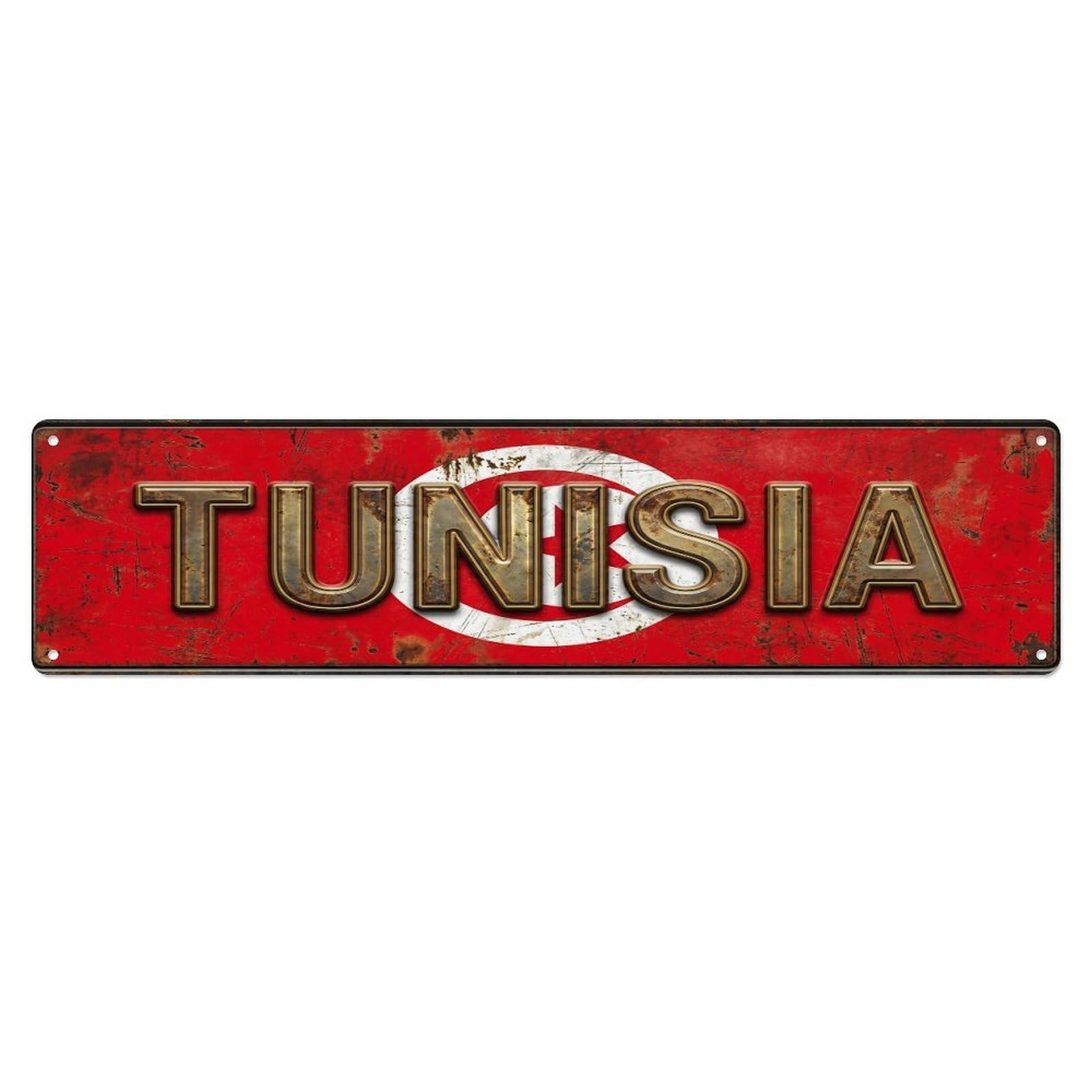 Olhnbad 4X16inch(10X40cm) Vintage Tunisia Flag Pattern Metal Tin Sign