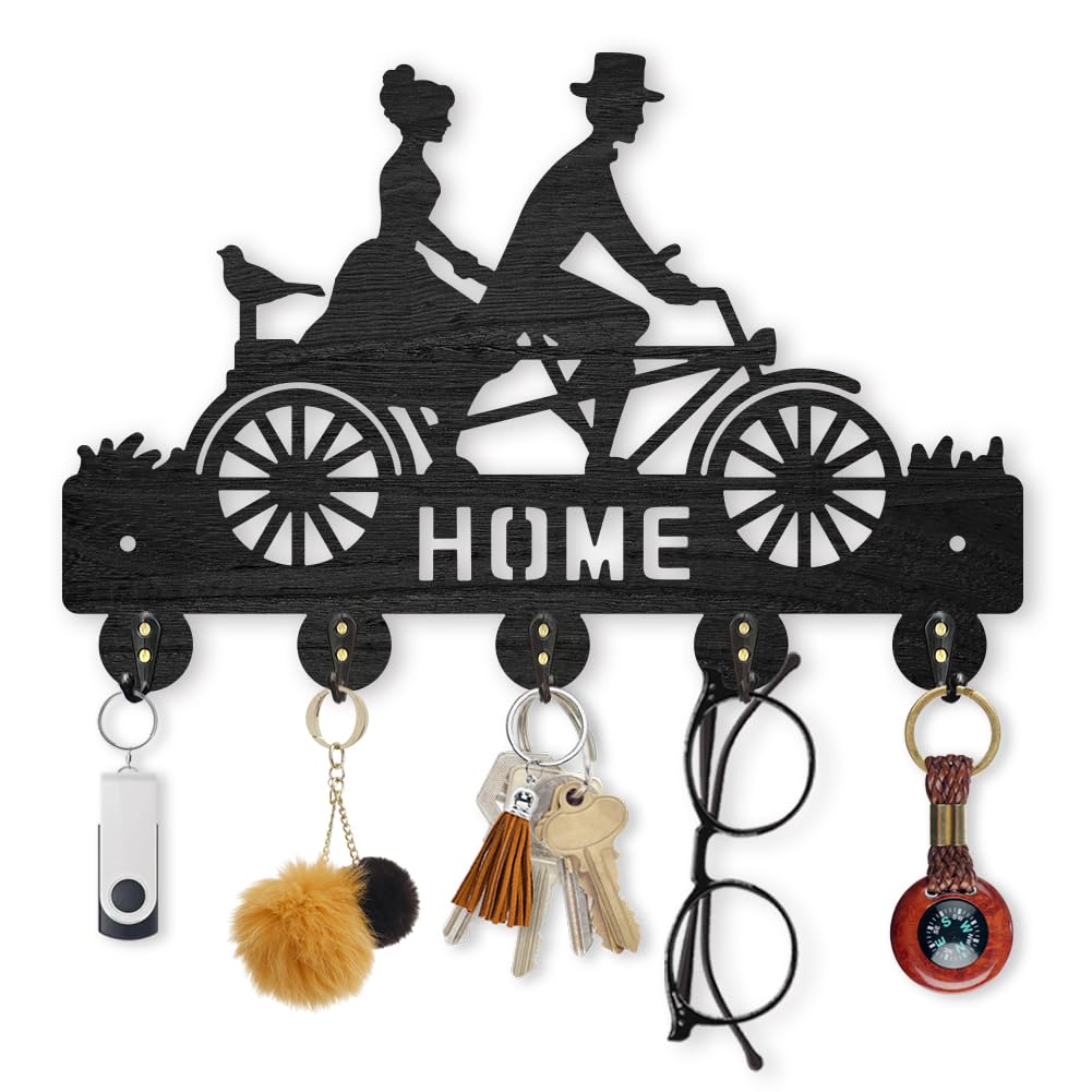 MAYJOYDIY Wood Bicycle Key Hanger Wall Mounted Men Women Bicycle Key Hook for Wall 11.8×7.9inch Home Bird Key Rack with 5 Alloy Hooks for Entryway