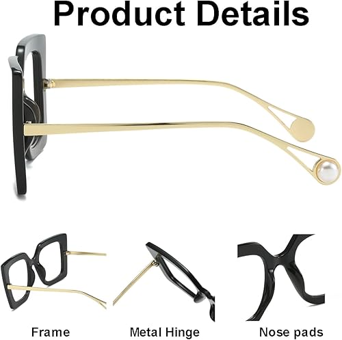 Miniatura 6 de JOVAKIT Marcos de gafas de gran tamaño para mujeres y hombres, marco cuadrado de moda, gafas sin receta