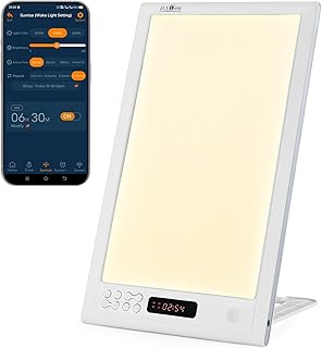 Bright Light Therapy Lamp 12000 Lux - Sunrise Alarm Clock with Dawn Simulator, APP Control - Wake Up Happy & Start Your Day Positively