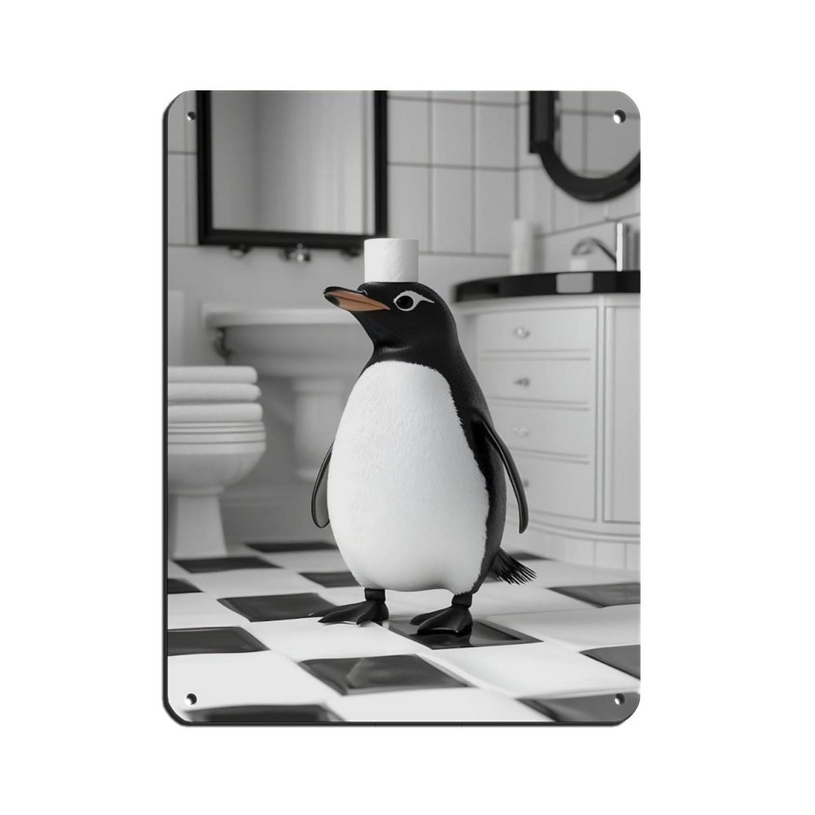 Adorable Penguin Bathroom Tin Sign Vintage Metal Pub Club Cafe Bar Home Wall Art Decoration Poster Retro 12x16inch(30x40cm)