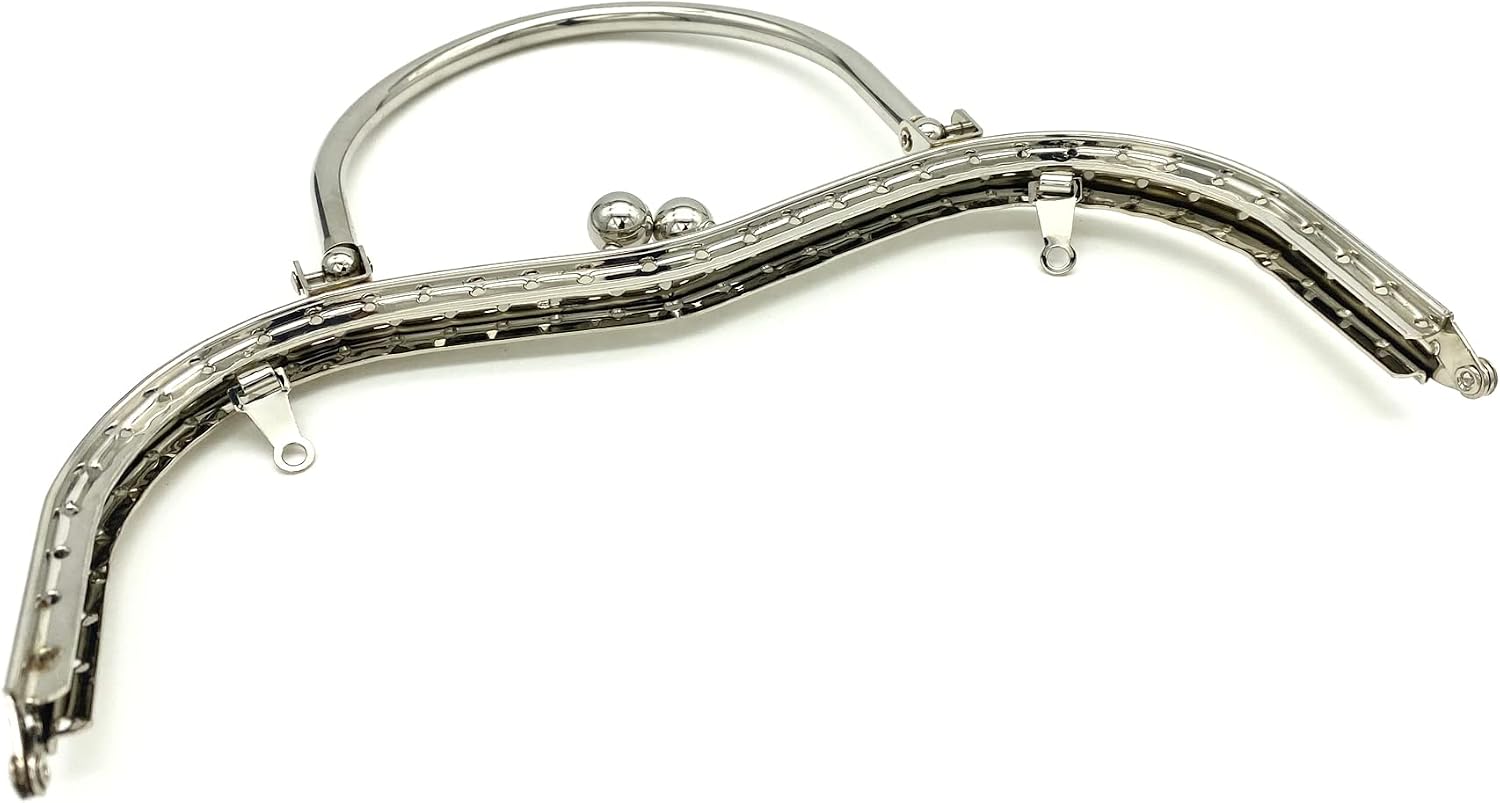 3dancraftit Iron Sew on Kiss Clasp Lock Coin Purse Pouch Bag Clutch Frame with Handles for Purse Bag Making 7 11/16" x 3" / 19.5cm x 7.5cm Nickel D44