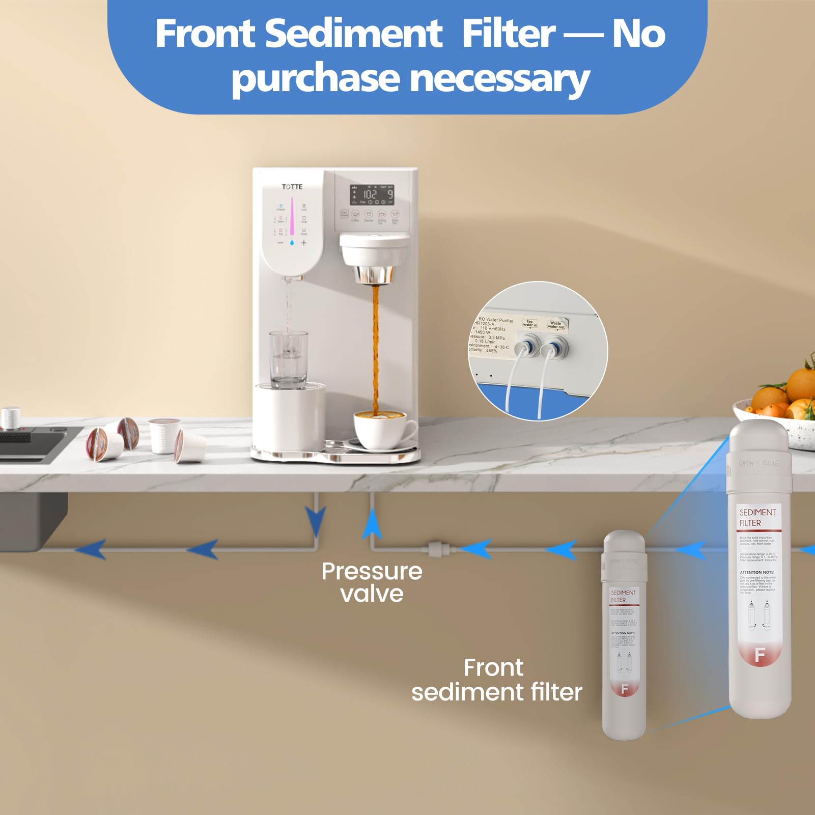 TOTTE Reverse Osmosis System Countertop NSF/ANSI 58 Standard Water