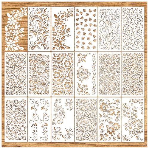 Floral Stencils for Crafts, Texture Leaf Background Stencils for Painting on Wood Reusable Border Art Paint Stencil and Patterns for Wall Scrapbook Cookie Canvas Furniture(Floral)
