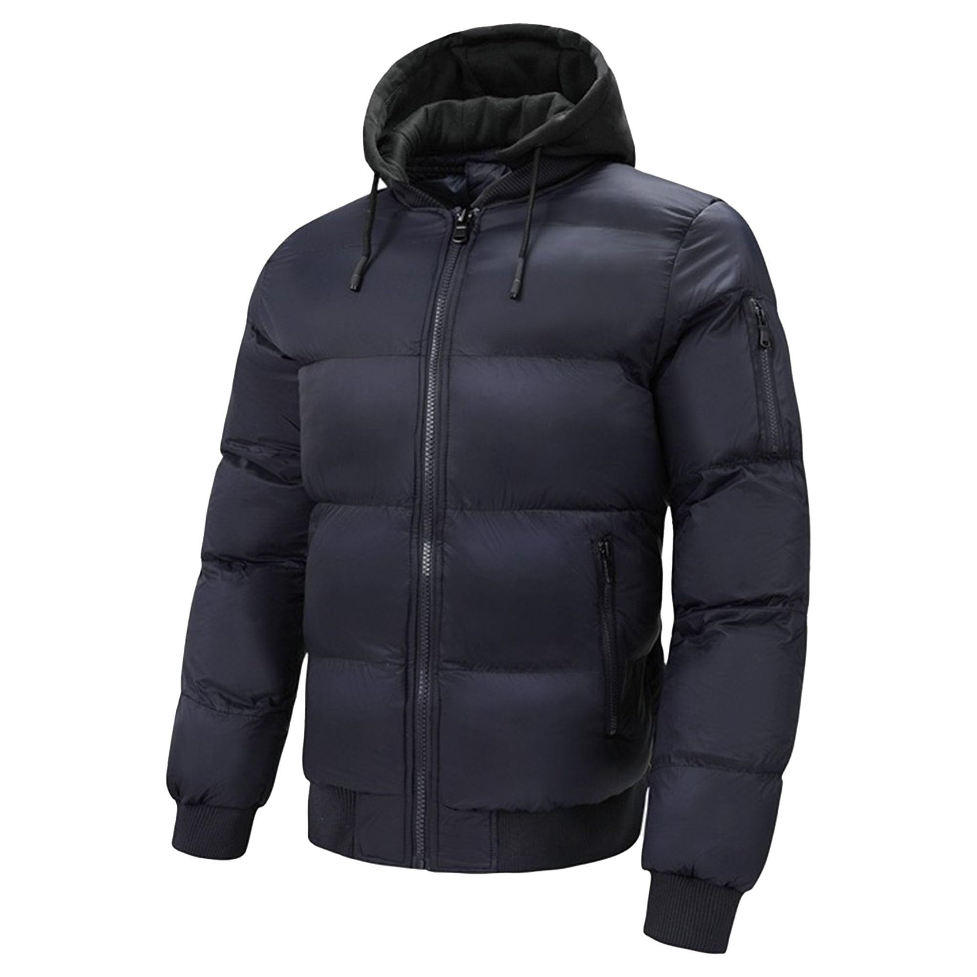 Dicke, einfarbige Daunenjacke mit Kapuze für Herren, mitteldicke Ski-Daunenjacke mit Reißverschluss, wasserdichte Winterbekleidung