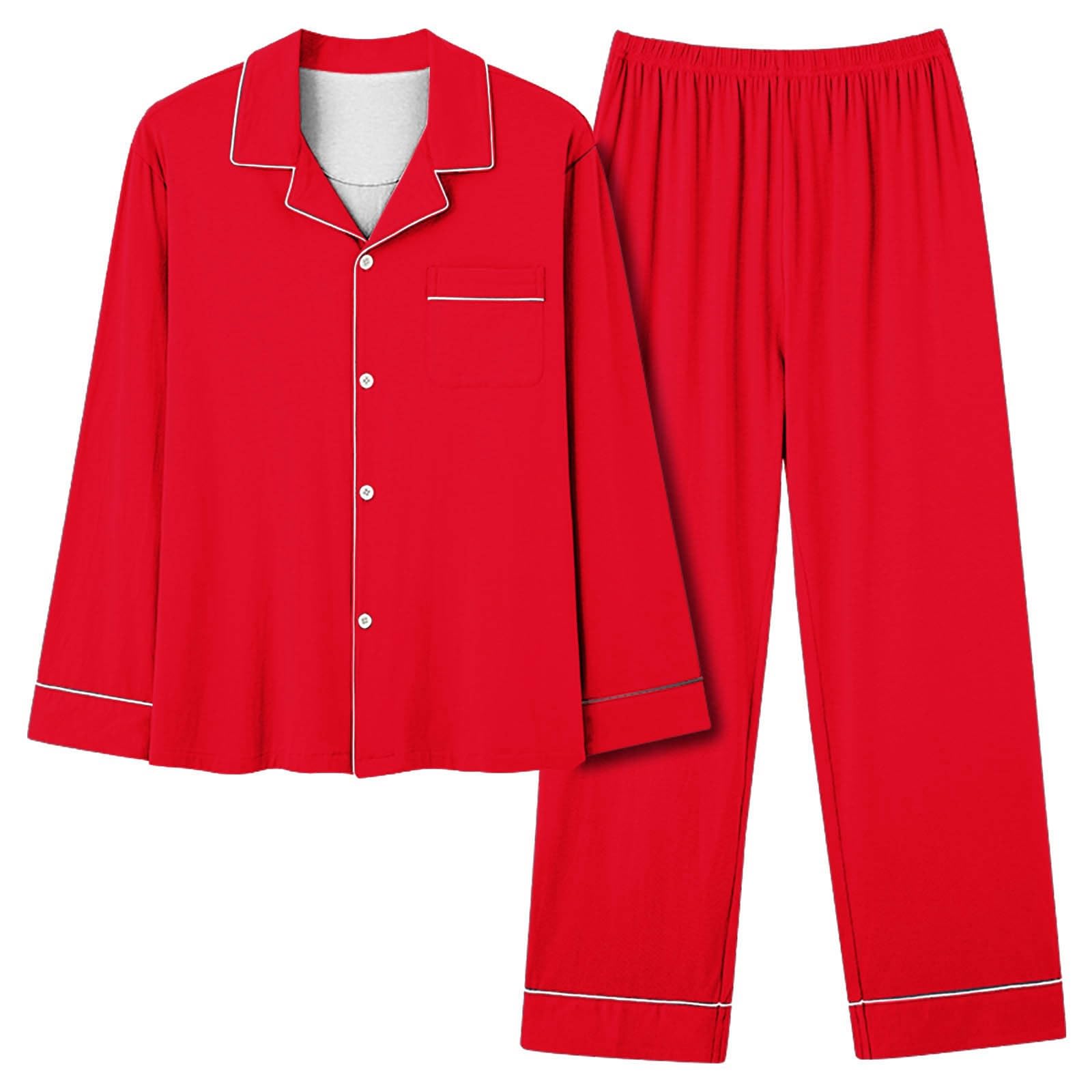 Generico Pigiama Donna Lungo Elegante，Completo Pigiama Donna Elegante con Tasche e Scollo a V per Notte Confortevole e Stile Casual in Tessuto Morbido e Traspirante