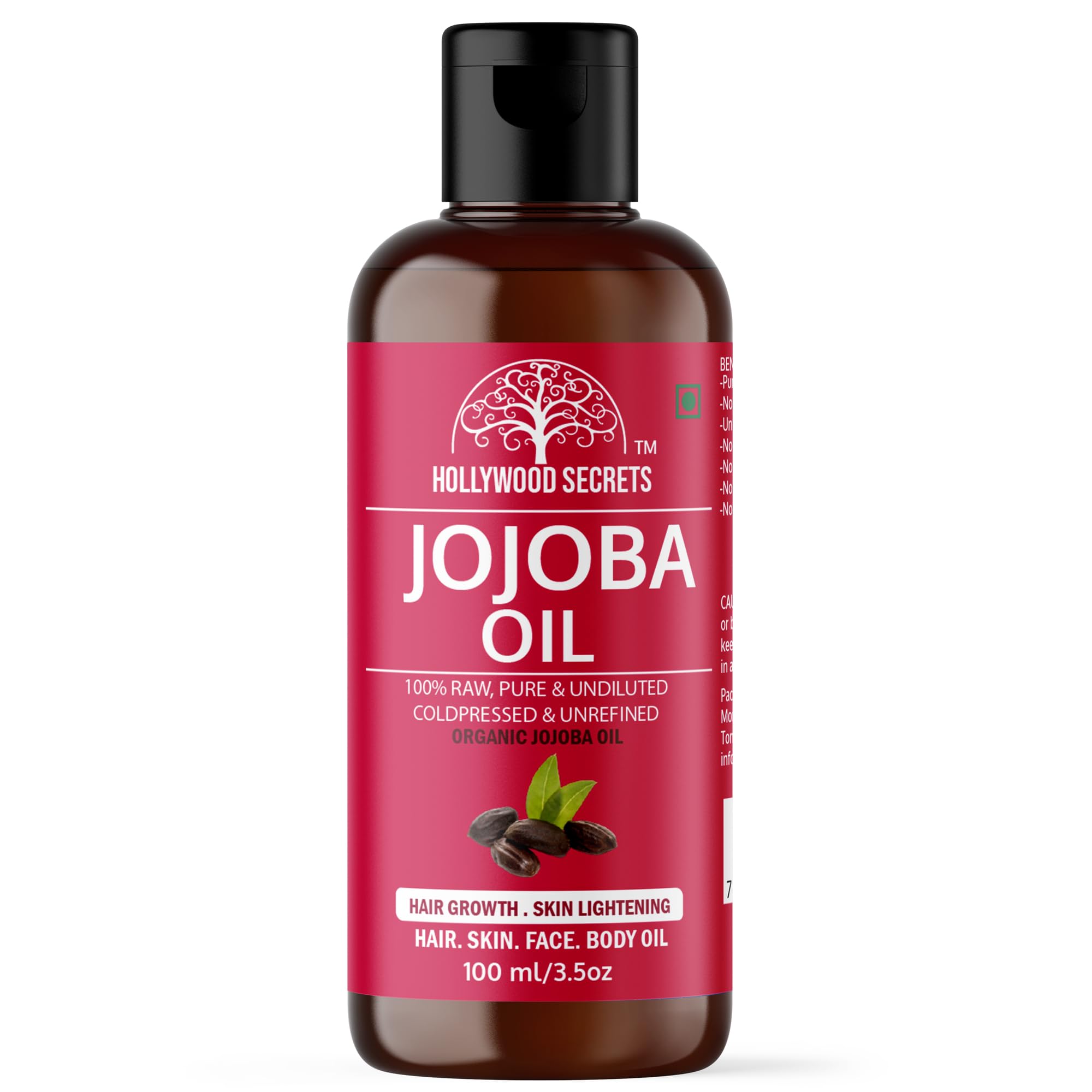 Organic 100% Pure Jojoba Cold Pressed Oil Hair Growth Face Glow Skin Beard Body Lips Nails 100 ml