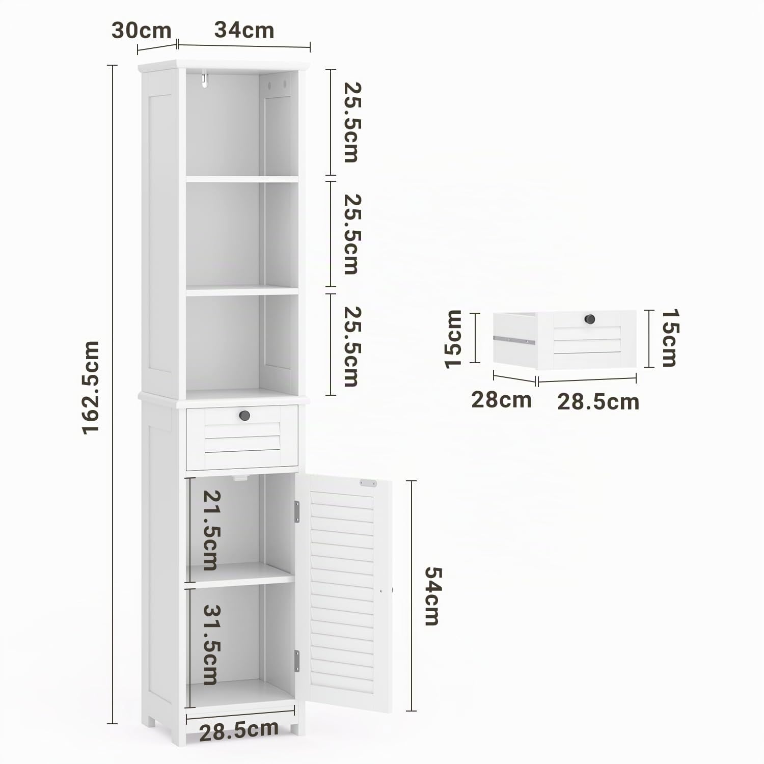 Xbro Colonne Salle de Bain Meuble de Rangement avec Tiroir