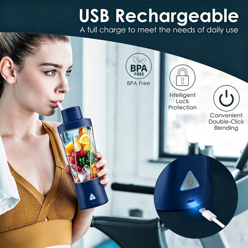 Personal Blender kabelloser Mini-Mixer, kabellos, 360 Watt, tragbarer Mixer, für Smoothies, frisch gepresste Säfte, 6000 mAh, selbstreinigend und BPA-frei, tragbarer Entsafter mit 6 scharfen Klingen
