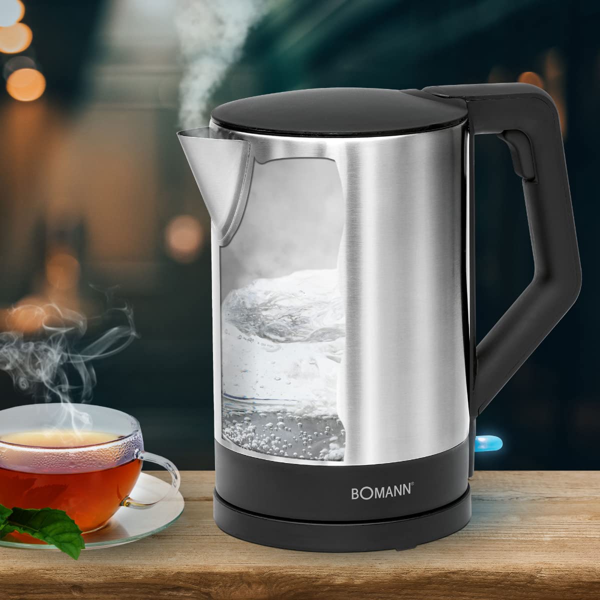 Bollitore elettrico - Bollitore elettrico - Bollitore in acciaio - Bollitore Bomann WKS 3002 CB 1,5 litri acciaio inox/nero - 2200 Watt - sistema di spegnimento automatico