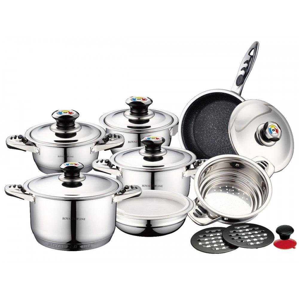 ROYALTY LINE RL-16BM Batteria, 16 pezzi, in acciaio INOX, per cottura a induzione