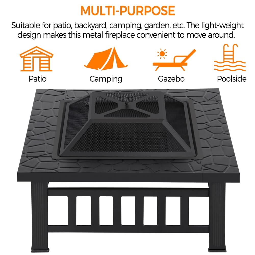 Yaheetech Brasero Exterior Jardin Grande 3 en 1 Chimeneas de Leña para Terraza Estufa al Aire Libre para Camping Cuenco para Hogueras 81x 81x 50cm