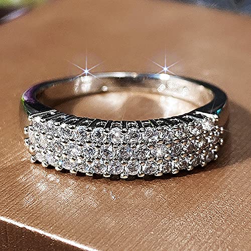 925 Sterling Silver Shiny Full Diamond Gemstone Ring Cubic Zirconia Rings CZ Diamond Multi Row Eternity Engagement Wedding Band Ring for Women (US Code 10)3