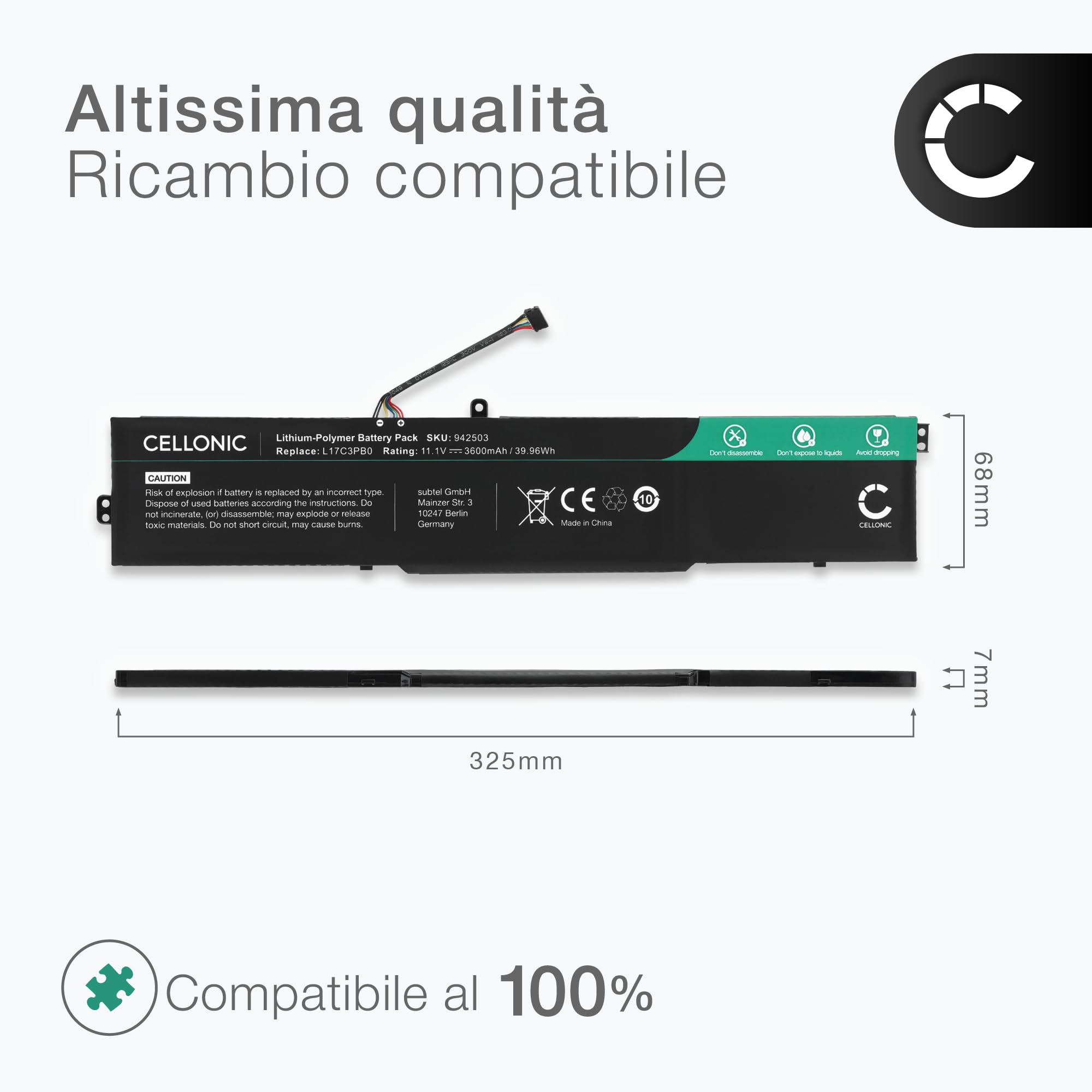 CELLONIC Batteria compatibile con Lenovo IdeaPad 330-15ICH, L17C3PB0