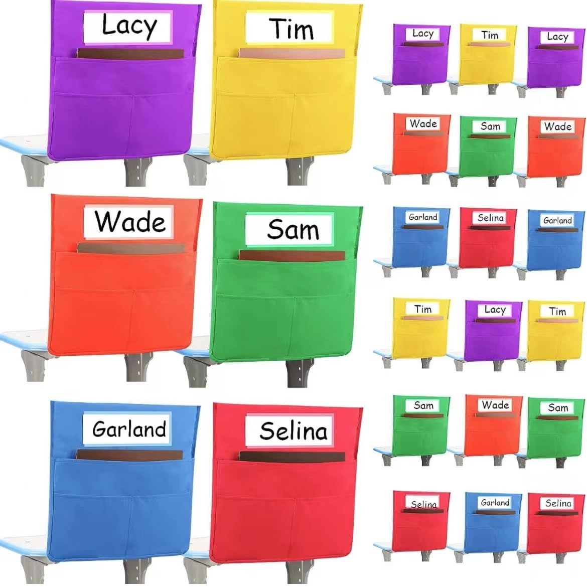 Ozpwbvy Blue Chairback Pocket Organizer With Name Tag Oxford Cloth Chair For Classroom (Blue)