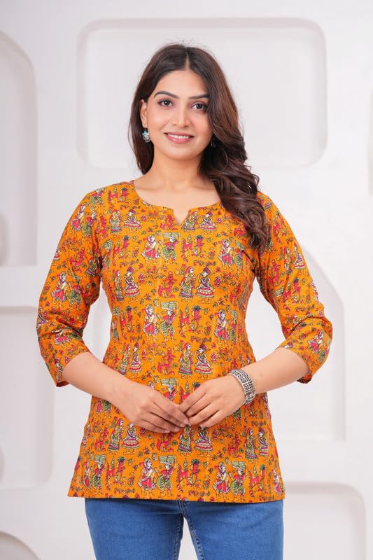 Image of SIROTA Rayon Short Top for Women | Tunic for Jeans | Western Short Kurti | Stylish Straight Ladies Kurta | Ethnic Kurta for Girls