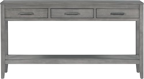 Miniatura 279 de Mesa consola contemporánea con parte superior de madera de hormigón de inspiración industrial, armario de almacenamiento de acento para sala de Gris