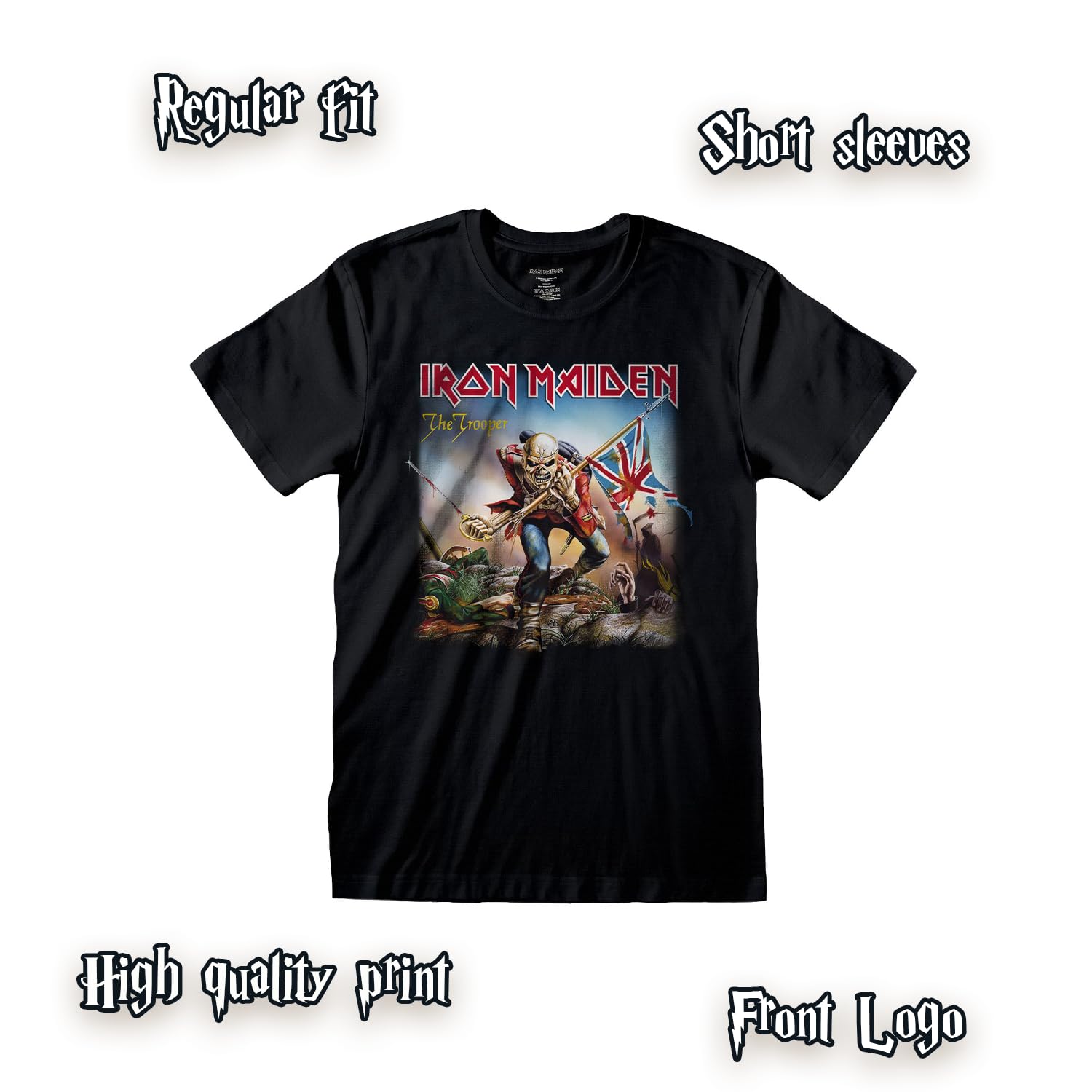 T-Shirt Iron Maiden The Trooper. T-Shirt Rock Officiel Noir. Bande Heavy Metal. Coton Unisexe. Adulte Garçon.