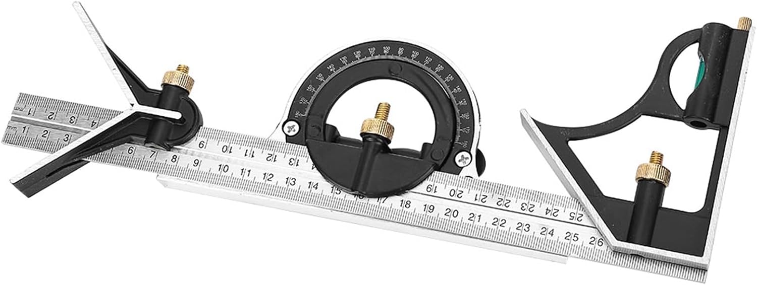 Stainless Steel Combination Tri Square Protractor Measure Tool 0-180° for Woodworking Construction