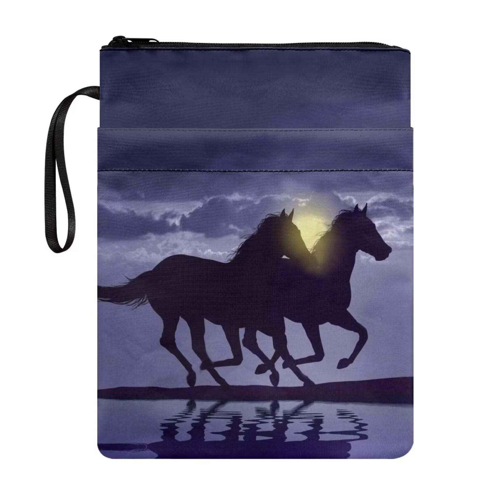 Xoenoiee Horse Moon Pattern Book Sleeve Pouch Book Cover with Zipper Book Sleeve Covers for Paperback Book Sleeve Protector for Students Teachers