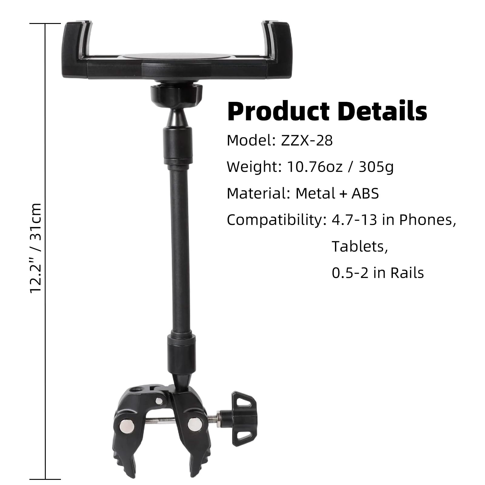 Supporto per iPad e tablet, con morsetto per aerei, rotazione a 360°, regolabile, in alluminio, per iPad Pro 12.9/Air/Mini, telefoni e tablet da 4,7-13 pollici