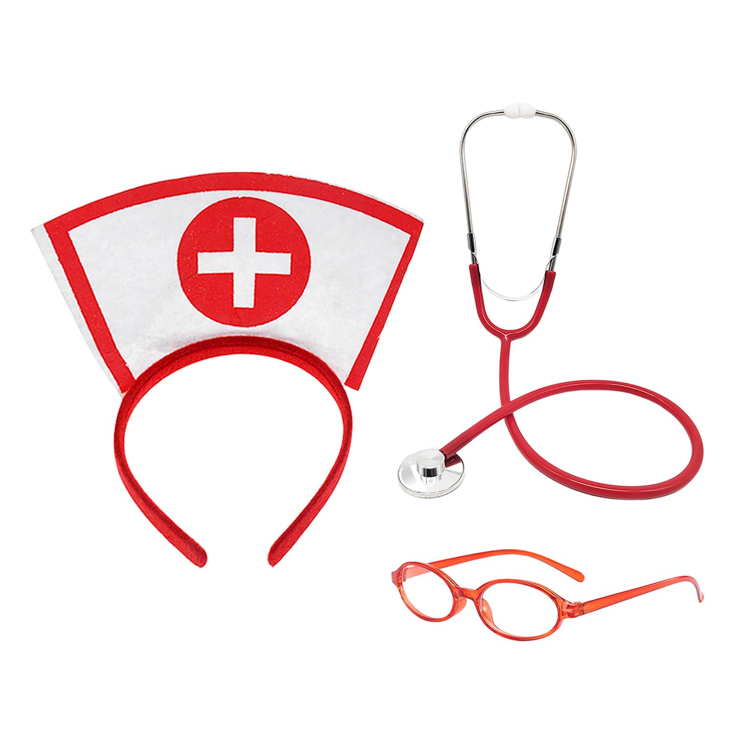 Cqqniu Red 1 Nurse Headband, 1 Stethoscope, 1 Glasses, Decorations, Children's Toy Set, Role-Play Props