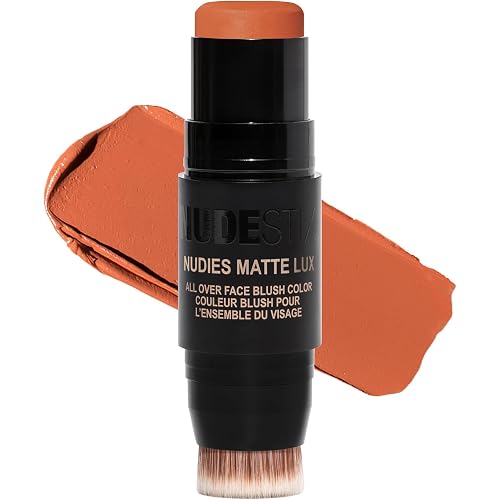 Nudestix Nudies Matte Lux – 3-in-1 Soft-Matte Blush Stick for Cheeks, Eyes & Lips with Built-In Brush | Cream-to-Powder Finish with Blurring Effect | Clean, Vegan, Travel-Friendly Makeup