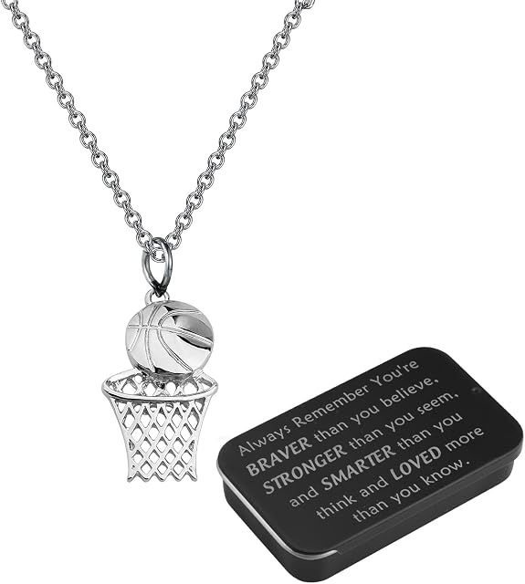 BNQL Basketball Necklace Basketball Lovers Gifts Basketball Inspirational Gifts Basketball Sport Necklace Jewelry with You Are Braver Stronger Smarter Than You Think Jewelry Box