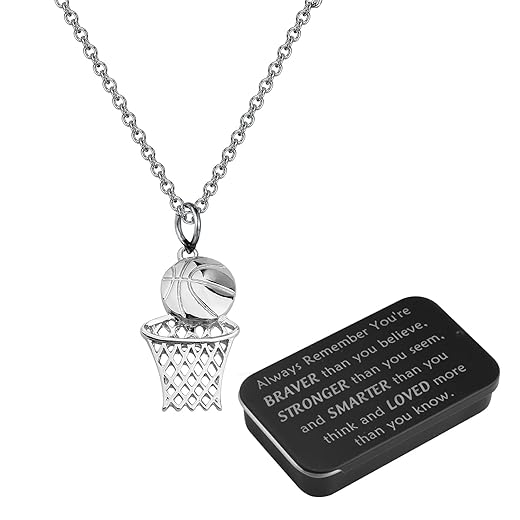Bnql basketball necklace basketball lovers gifts basketball inspirational gifts basketball sport necklace jewelry with you are braver stronger smarter than you think jewelry box