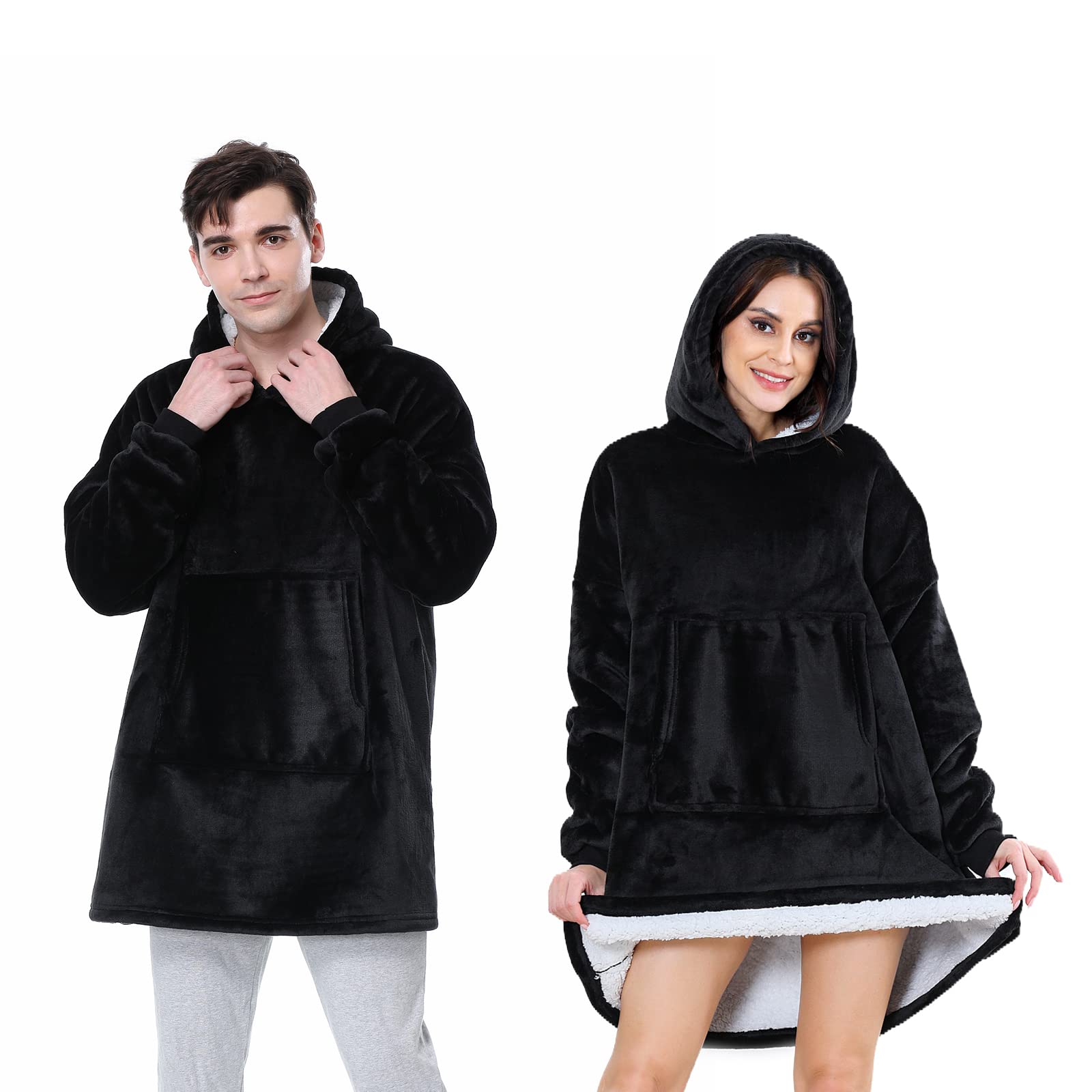 Blanket Hoodie, Oversized Blanket Hoodie Comfy & Fluffy Wearable Blanket Soft Sherpa Fleece Throw Hooded Giant Sweatshirt for Unisex