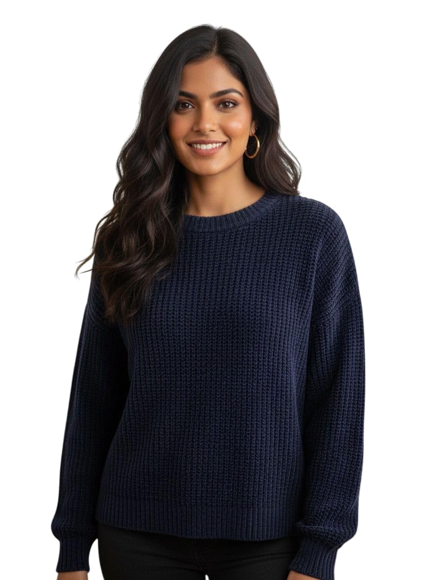 Women’s Winter Sweater Top in Woolen Velvety Knitting Texture Fabric Soft, Warm, Stretchable & Elegant Navy Blue Winter Wear-image-12