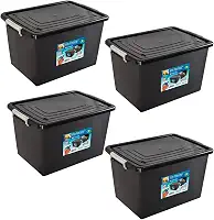 Kit 4 Caixas Organizadoras 56 Litros C/Tampa e Trava Preta 25793PM Arqplast