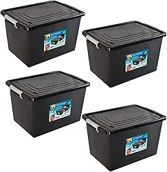 Kit 4 Caixas Organizadoras 56 Litros C/Tampa e Trava Preta 25793PM Arqplast