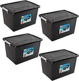 Kit 4 Caixas Organizadoras 56 Litros C/Tampa e Trava Preta 25793PM Arqplast