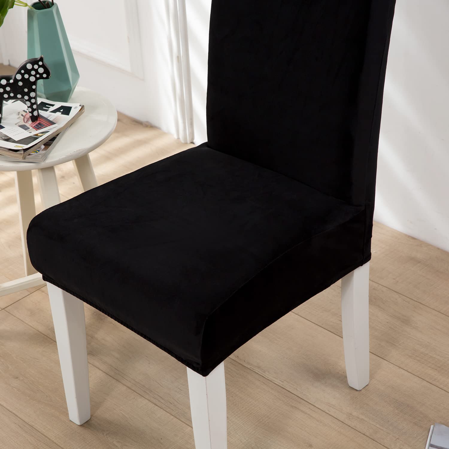 Xundefeng Soft Velvet Dining Chair Covers for Dining Room Set of 6 Pack Slipcovers Chairs Cover Stretch Slipcover, Black - Image 4