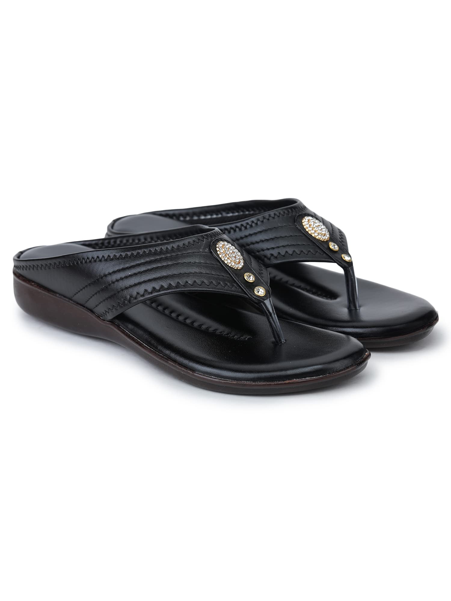 Bootco Flat for Womens & Ledies Attractive Silver Nag Design With Comfortable Soft Feel During Wearing This Trending Black Color Easy To Fitt Flat Slipper