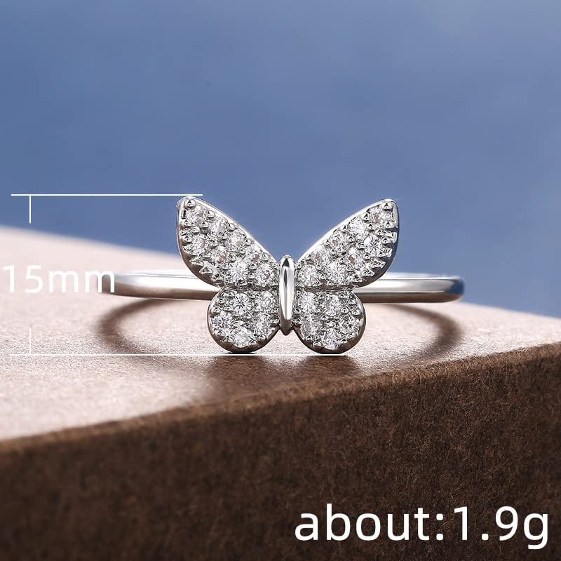 925 Silver Plated Dainty Butterfly CZ Ring for Women Fashion Jewelry Fashion Shiny Cubic Zirconia Promise Rings Classic Eternity Engagement Wedding Band Ring for Women's #93