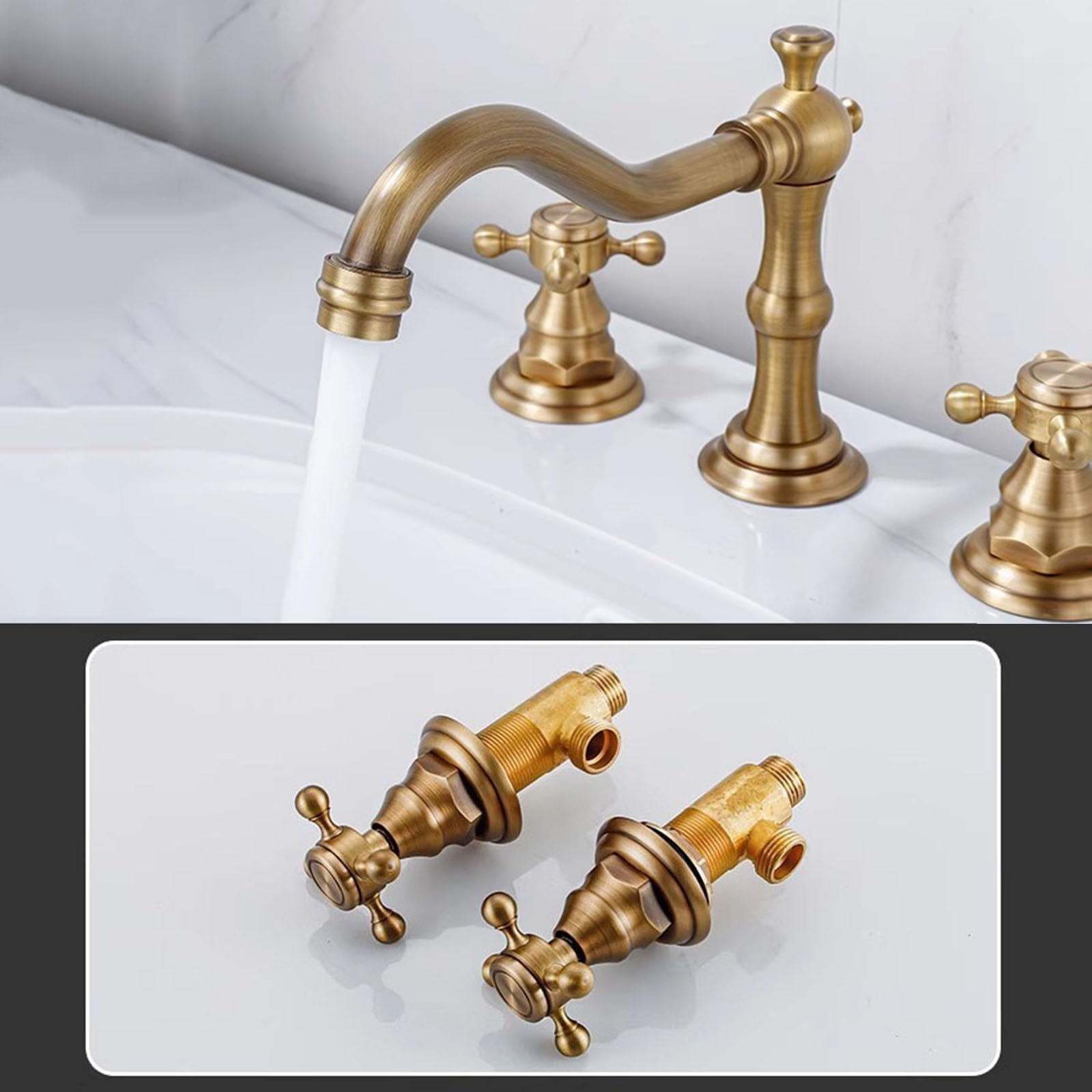 Rubinetto per Lavabo Rubinetto Bagno Lavabo Miscelatore Lavabo Rubinetti 3 Fori per Lavabo da Bagno In Ottone Anticato A Doppia Leva Acqua Calda E Fredda Lavandino da Bagno Rubinetto