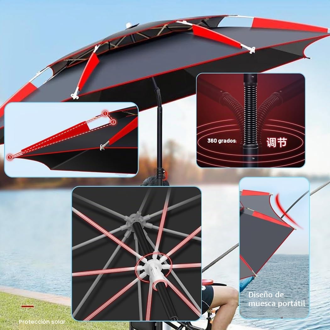 200/220/240cm Sombrilla Antiviento para Jardín, Piscina, Terraza, Parasol De Playa Exteriores, Inclinable, Protección UV Paragua De Pesca Grande(200cm/6.5ft)
