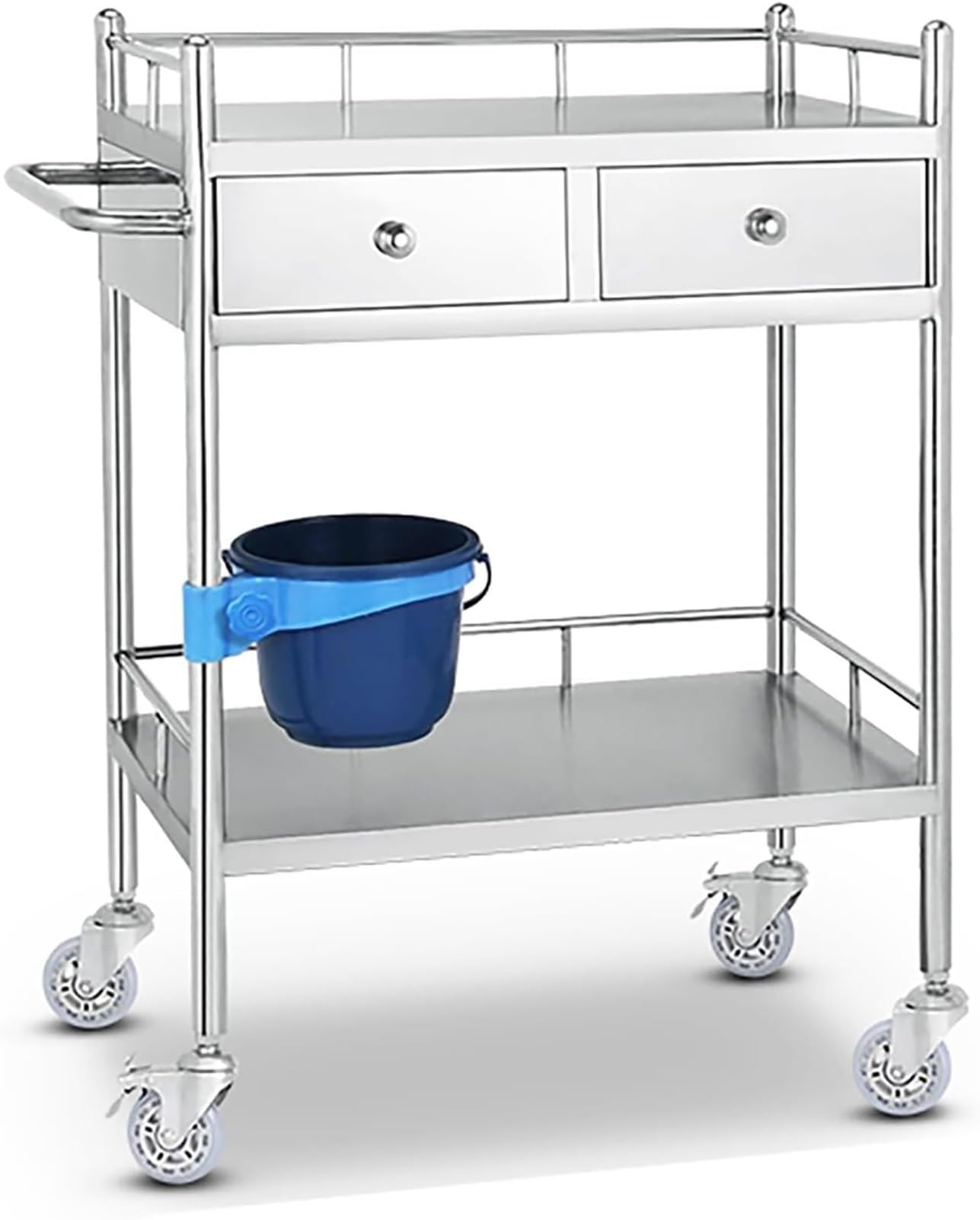 Carro de trabajo de acero inoxidable con ruedas, carro utilitario de 2 niveles, carro de cocina con ruedas, carro de laboratorio móvil para clínicas, multifuncional para interiores y exteriores de ace