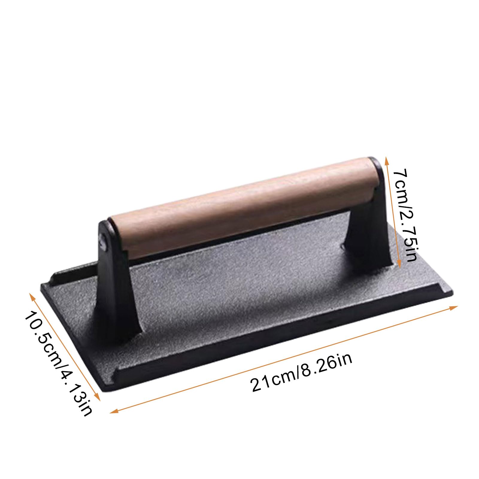 Heavy Duty Burger Press, 8.2"X4.3" Rectangle Cast Iron Smash Meat Steak with Wood Handle for Flat Top Griddle Grills, Sandwich, Nonstick Pan