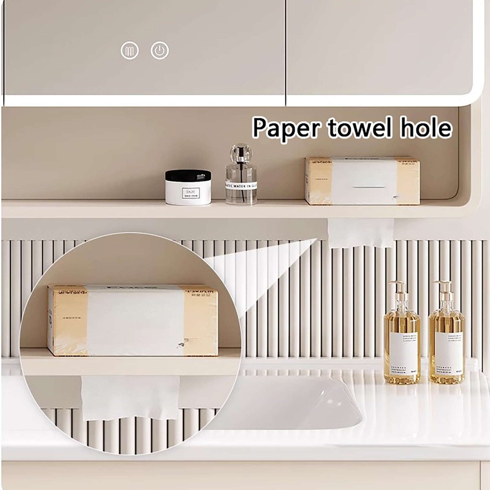 Mobiletto Bagno Specchio, Armadietto Bagno In Alluminio Con Antiappannamento, Mobiletto Da Parete In Legno Massello Con Luce A LED, Mobili Da Contenitore Oscuramento(White,80CM/31.4IN)