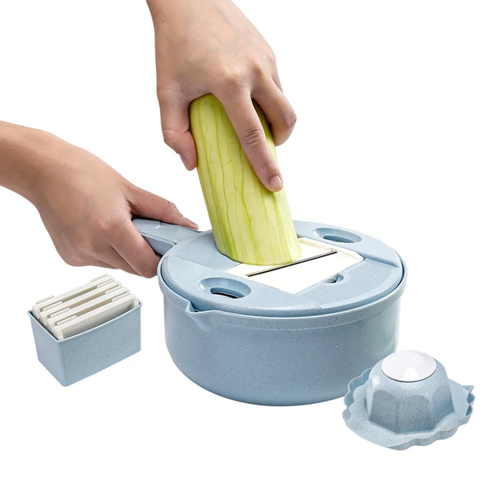 Mandolina de Cocina Profesional Regulable, Cortador de Verdura Manual en Acero Inoxidable, Material PP, Portátil con Protector Mano, 4 Cuchillas Intercambiables para Rallar