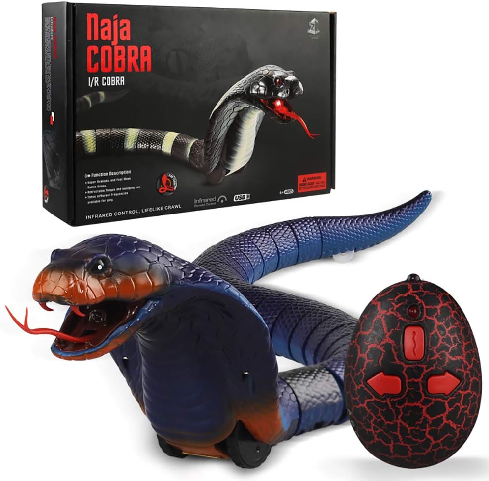PWTAO Remote Control Snake Realistic Snake Toys Fake Snakes RC Animal Toy with High Frequency Infrared Receiver Electric Toys Party Favors Halloween Pranks Joke for Kids Adults Gift (Blue)