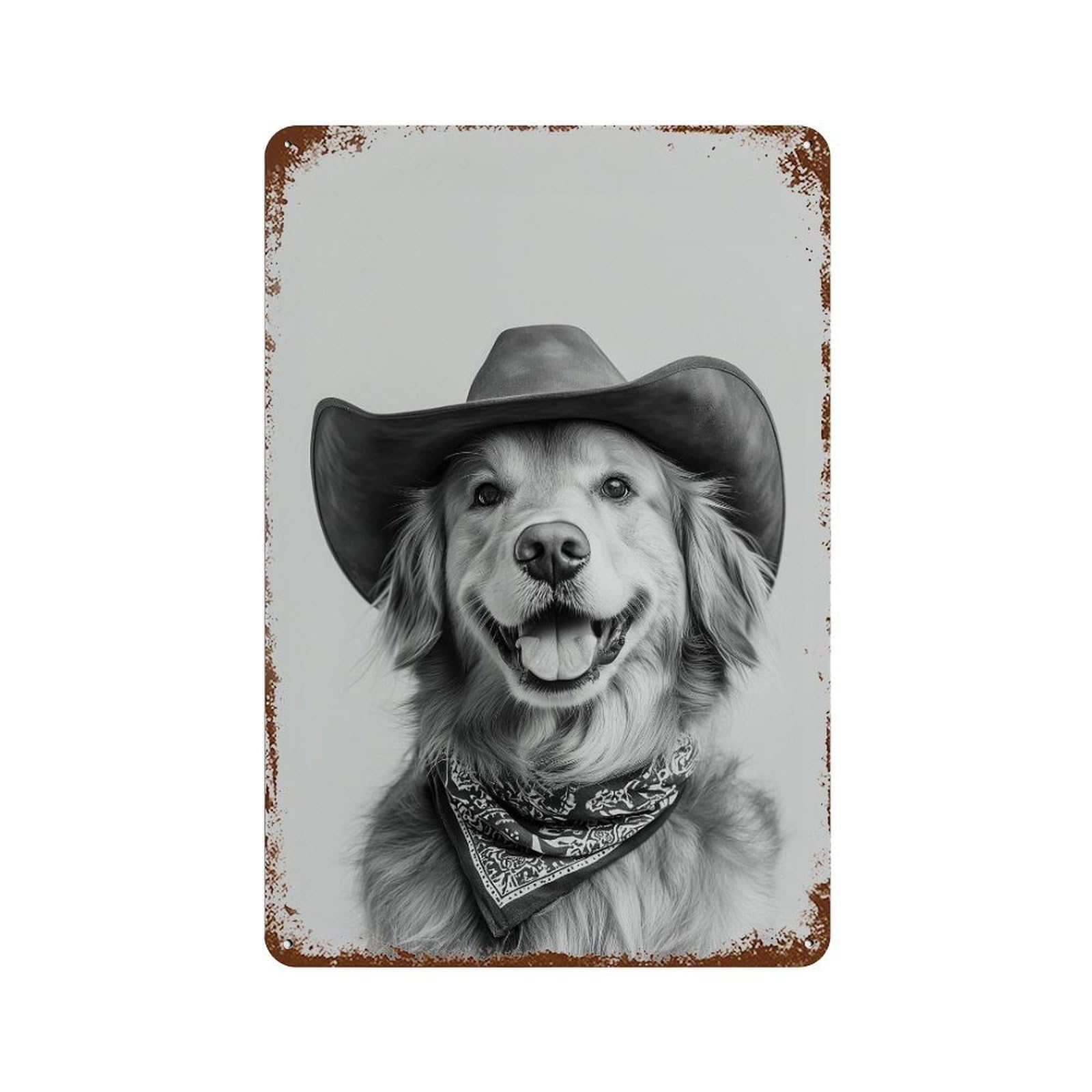 xiaoxiaoshen Golden Retriever Cowgirl Art Print Wall Decor Art Metal Tin Poster Modern Home Decor Art Home Bar Shop Decorations Vintage Sign 30x20cm