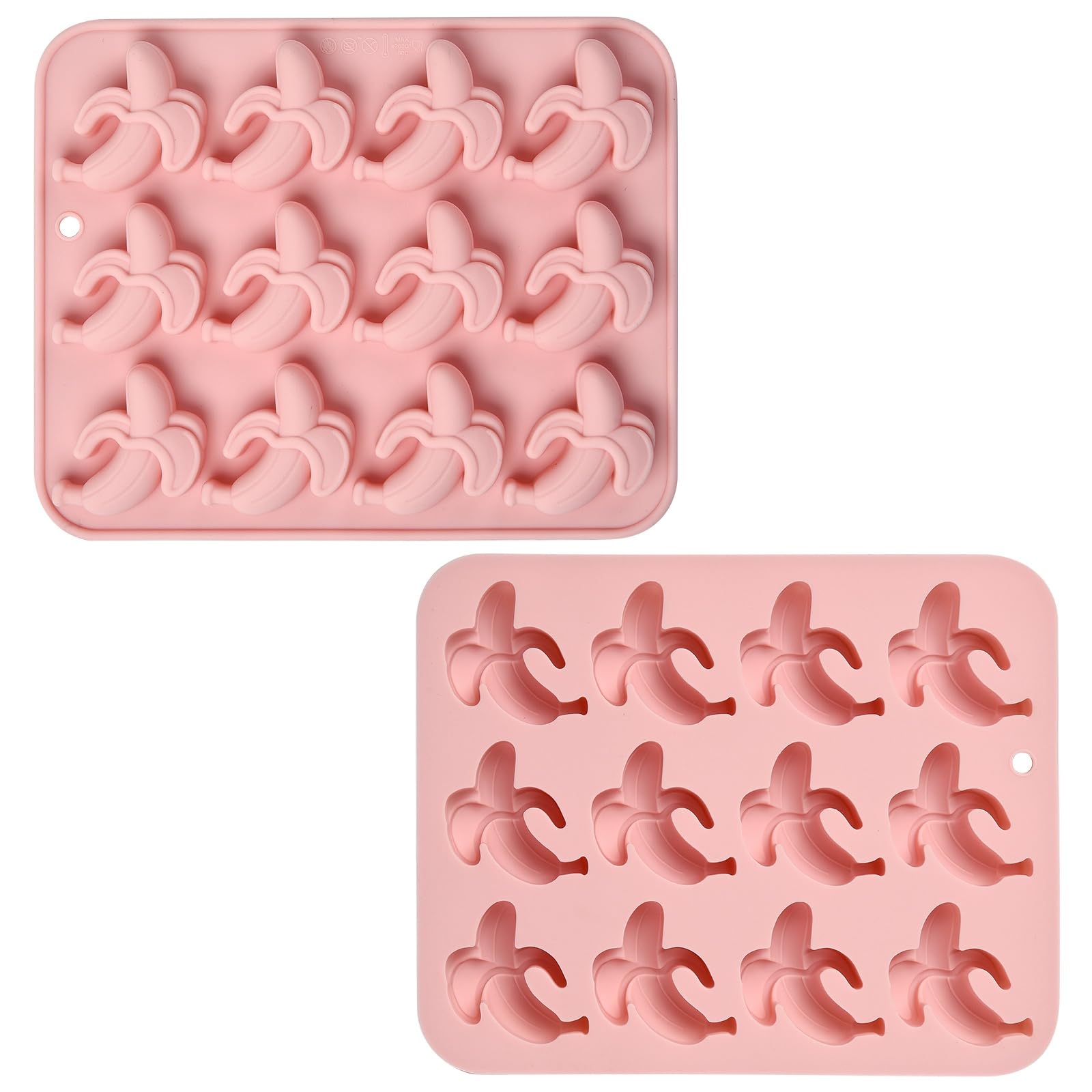 UR URLIFEHALL Bananenformen aus Silikon, 12 Mulden, für Bananen, Obst, Fondant, Schokolade, Süßigkeiten, Eiswürfel, Kekse, wiederverwendbar, 2 Stück