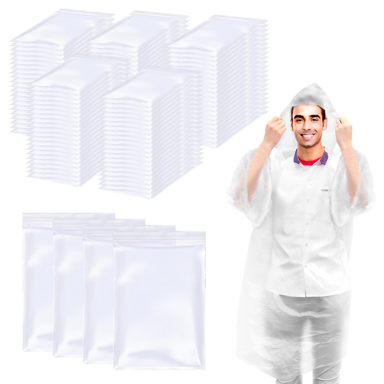 Paquete de 108 ponchos de lluvia para adultos con capucha, ponchos de lluvia desechables de plástico para emergencias, poncho para hombres, mujeres, niños, viajes, camping, senderismo,