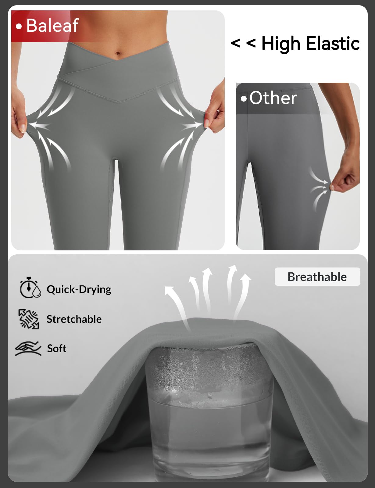 baleaf Leggings Capri da donna, lunghezza al ginocchio, con tasche, a vita alta, per yoga, casual, allenamento, esercizio